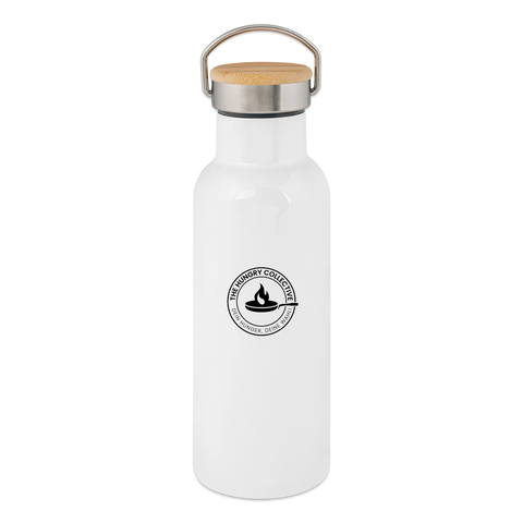 Thermosflasche mit Bambusdeckel - Weiß