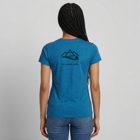 Hungry Collective Lake Days T-Shirt: Frauen - Antikblaues Saphir meliert