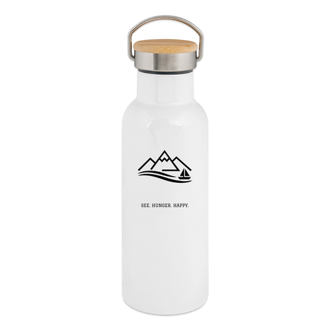 Thermosflasche mit Bambusdeckel - Weiß