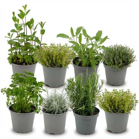 Kräutermischung – 8 Kräuterpflanzen – Ø12cm – Höhe 12–15cm – Küchenkräuter Mix mit Basilikum Oregano Thymian Rosmarin – Für Küche Balkon & Garten